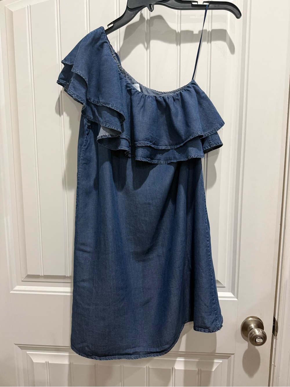 APRICOT One-Shoulder Ruffle Chambray Dress - Blue